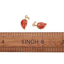 合金エナメルチャーム  葉  ゴールドカラー  レッドオレンジ  19.5x9.5x2.2mm  穴：1.5mm&nbsp;ENAM-TAC0001-01A