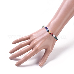 Handmade Evil Eye Lampwork Flat Round Beads Stretch Bracelets&nbsp;BJEW-JB05005