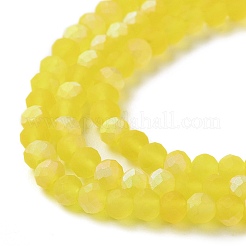 ジェイド風ガラスビーズ連売り  半分ABカラーメッキ  多面カット  艶消し  ロンデル  きいろ  3.5~3.8x3mm  穴：0.8~1mm  約105~110個/連  29~31cm&nbsp;EGLA-A034-T3mm-MB17