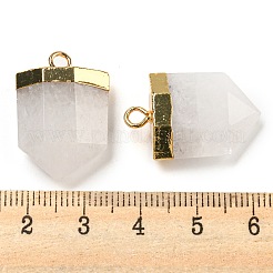 天然石クオーツクリスタルポイントペンダント  ロッククリスタルのファセット加工された弾丸チャーム、ラックメッキ、金メッキの真鍮製金具  24.5~25x16~16.5x7~7.5mm  穴：2.3mm&nbsp;G-M431-05G-01