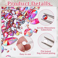 アクリルラインストーンカボション  バックメッキ  フラットバックと多面カット  混合図形  レッド  2~6x1.5~13x1~5mm  1250個/セット&nbsp;DIY-HS0001-63A