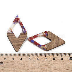 ウォールナットウッドペンダント  樹脂と金箔  菱形  ファイヤーブリック  47.5x25.5x3.5mm  穴：2mm&nbsp;FIND-Z050-02C