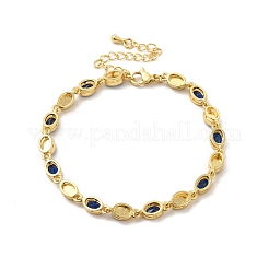 Enamel Evil Eye & Glass Oval Link Chain Bracelet&nbsp;BJEW-G663-01G-03
