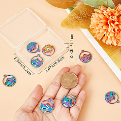 ステンレスペンダント201個  山のチャーム入りフラットラウンド  虹色  24x20x3mm  穴：1.8mm  12個/箱&nbsp;STAS-CN0001-33