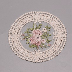 ポリエステル刺繍テーブルマット  花模様の丸  ダイニングテーブル装飾用ランチョンマット  アンティークホワイト  126x118x1.5mm&nbsp;AJEW-WH0258-096C