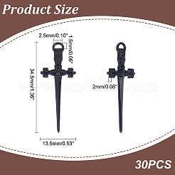 30個の合金ペンダント  剣  電気泳動黒  34.5x13.5x2mm  穴：2.5x1.5mm&nbsp;FIND-UN0002-58