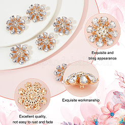 アクリルラインストーンボタン6個。  真鍮パーツ  花  クリスタル  26x12mm  穴：1.2mm&nbsp;DIY-FG0004-60C