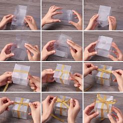 折り畳み式の透明なペットボックス  結婚披露宴のベビーシャワーの荷箱のため  ポリエステルオーガンジーリボン付き  透明  完成品：5~8x5~8x5~8cm&nbsp;CON-SZ0001-09