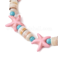 合成ターコイズと天然淡水貝ビーズのストレッチブレスレット（女性用）  ヒトデ  ピンク  内径：2~2-1/8インチ（5.2~5.3cm）&nbsp;BJEW-JB12021-03
