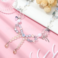 合金ちょう結び&犬&熊ペンダントネックレス  アクリル＆ガラスビーズチェーンの女性のための絶妙なネックレス  アンティークシルバー  17.32インチ（44cm）&nbsp;NJEW-FZ00005
