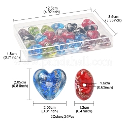 24Pcs 5 Colors Luminous Handmade Gold Sand Lampwork Beads&nbsp;FOIL-FS0001-02
