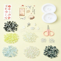 DIY ランプワーク ビーズ ブレスレット 作成キット  アクリル収納ボックス付き  はさみ  伸縮性のある糸  ミックスカラー  17~31x12~18.5x3~7mm  穴：2~2.5mm&nbsp;DIY-FZC0001-01C