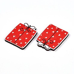 印刷された木製のペンダント  バレンタインデースタイル  ボックス  36.7x28.8x3mm  穴：1.6mm&nbsp;WOOD-T032-04J