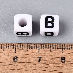 不透明なアクリルビーズ  番号の立方体  エナメル  ブラック  文字B  7.5~8x7.5~8x8~8.5mm  穴：3.6~4mm  約1200個/500g&nbsp;SACR-N020-04A-B