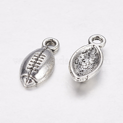 サッカースポーツテーマのチベットスタイル合金チャーム  カドミウムフリー＆鉛フリー  アンティークシルバー  15x7x3mm  穴：1.5mm&nbsp;X-TIBEP-A14124-AS-RS