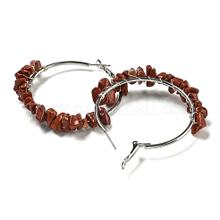 銅線入り合金天然レッドジャスパーフープピアス  60~62x10~13mm&nbsp;EJEW-Q388-01B