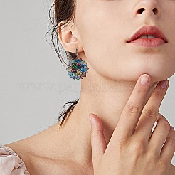 DIYドロップフレンチフックピアス作成キット  花、葉、扇、ハートの430ステンレススチールペンダントを含む  304ステンレスフレンチフックピアス金具  ダークターコイズ  48個/箱&nbsp;DIY-SZ0008-70