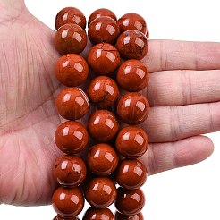 天然石レッドジャスパービーズ連売り  ラウンド  16~16.5mm  穴：1.6mm  約24~25個/連  15.35~15.94インチ（39~40.5cm）&nbsp;G-L648-A06-16mm