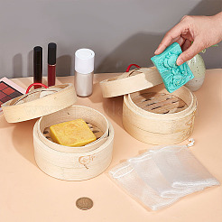 丸型竹蒸し器 自動排水石鹸箱  泡立てネット付き  ソープセーバーメッシュバッグ  ミックスカラー  蒸し器：133x60.5mm&nbsp;AJEW-GA0005-86