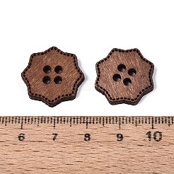 4ホールの花のウッドボタン  染め  サドルブラウン  20x20x2.5mm  穴：2.2mm&nbsp;BUTT-Q046-12B