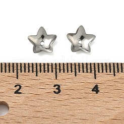 変色しない5枚の花びらの花、滑らかな表面、304ステンレススチールビーズキャップ  ステンレス鋼色  7x7x2mm  穴：0.5mm&nbsp;X-STAS-R065-56