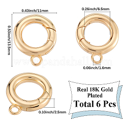 真鍮スプリングゲート留め具6個  リング  18KGP本金メッキ  13.5x11x2.5mm  穴：1.6mm&nbsp;KK-SC0006-42G-01