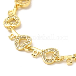 Clear Cubic Zirconia Hollow Heart Key Link Chain Bracelet&nbsp;BJEW-A132-14G