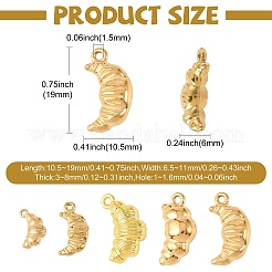 15個5スタイル304ステンレススチールペンダント  クロワッサンチャーム  ゴールドカラー  10.5~19x6.5~11x3~8mm  穴：1~1.6mm  3個/スタイル&nbsp;STAS-CJ0003-69