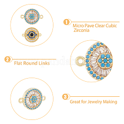 8Pcs 2 Styles Brass Pave Clear & Deep Sky Blue Cubic Zirconia Connector Charms&nbsp;KK-DC0003-42