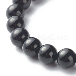 Natural Black Stone Round Beads Stretch Bracelets&nbsp;BJEW-JB06606-04
