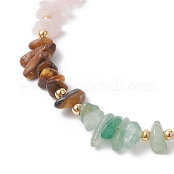 Chakra Natural Rose Quartz & Amethyst & Apatite & Aquamarine & Green Aventurine & Tiger Eye & Carnelian Chip Beaded Bracelets for Women&nbsp;BJEW-JB11741-01