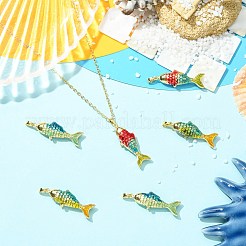 6個3スタイルの真鍮エナメルペンダント  魚のチャーム  ゴールドカラー  ミックスカラー  32x11.5x6.5~7mm  穴：4~5x2.5mm  2個/スタイル&nbsp;KK-CJ0005-59
