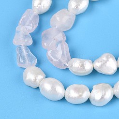 Natural Rose Quartz Nuggets & Natural Cultured Freshwater Pearl Beads Strands&nbsp;PEAR-N023-01A-16