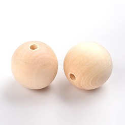 丸い未完成の木製ビーズ  天然木製ルースビーズスペーサービーズ  無鉛の  モカシン  35mm  穴：7mm&nbsp;WOOD-Q008-35mm-LF