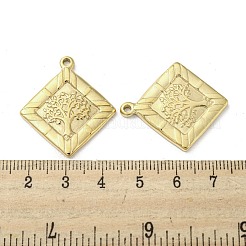 304ステンレスペンダント  生命の木のチャームが付いた菱形  14KGP本金メッキ  30.5x27x2.5mm  穴：2mm&nbsp;STAS-L022-041G
