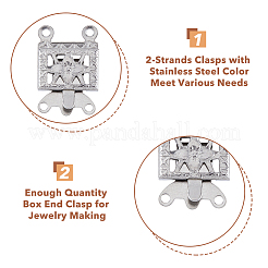 100 Sets 2-Strands 4-Holes 304 Stainless Steel Box Clasps&nbsp;STAS-DC0012-94