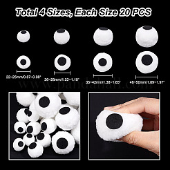 80個 4スタイル 高弾性プラッシュボール ドールアイ  ラウンド  ホワイト  22~50mm  20個/スタイル&nbsp;DIY-GA0004-50