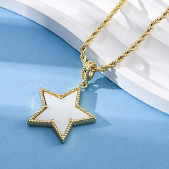女性用真鍮エナメルスターペンダントネックレス  18KGP本金メッキ  ホワイト  16.30インチ（41.4cm）&nbsp;NJEW-K381-09G-02