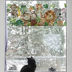 ポリ塩化ビニールの窓の静的なステッカー  長方形  窓の装飾用  動物  380x1160mm&nbsp;AJEW-WH0385-0086