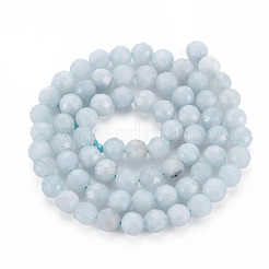 天然石アクアマリンビーズ連売り  多面カット  ラウンド  6~7mm  穴：1mm  約60~61個/連  15.35インチ&nbsp;G-Q951-01-6mm
