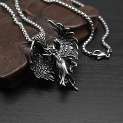 304 Stainless Steel Goddess with Angel Wings Pendant Necklaces for Men Women&nbsp;WG939A7-01
