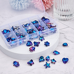 ガラスラインストーンチャーム  ジュエリーにはDIYアクセサリー  混合図形  ブルー  12~18x9~15x5~8mm  穴：1.2~1.6mm  100個/セット&nbsp;YS-TAC0007-01A