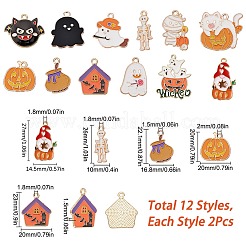 24個12スタイルハロウィンテーマアロイエナメルペンダント  ライトゴールド  コウモリとお化け屋敷とカボチャのジャック・オー・ランタンと幽霊と瓶  ミックスカラー  20~32.5x10~29x1~3mm  穴：1.4~2mm  2個/スタイル&nbsp;ENAM-SC0003-30