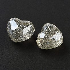 UVメッキアクリル製ヨーロピアン大穴ビーズ  クリスマステーマ  グリッターパウダー  ハート  ホワイトスモーク  20x22x14mm  穴：4mm&nbsp;X-OACR-S142-01C
