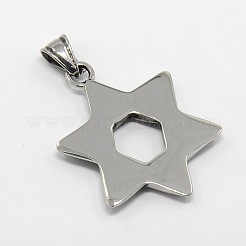 レトロ メンズ 304 ステンレス スチール ダビデの星ペンダント  ユダヤ人のために  アンティークシルバー  41x30x4mm  穴：7x4mm&nbsp;STAS-O044-60