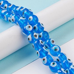 手作りランプワークビーズ連  ナザールボンジュウ付きラウンド  藤紫色  12.5~13x11mm  穴：2~2.5mm  約32~33個/連  13.58~14.01''（34.5~35.6センチメートル）&nbsp;LAMP-E030-02D