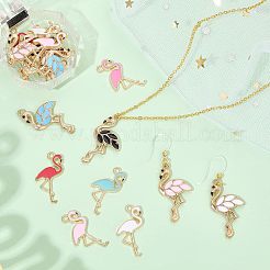 72個9スタイルアロイエナメルペンダント  ライトゴールド  フラミンゴの形  ミックスカラー  25.5~29.5x15~16x2~3mm  穴：1.6mm  8個/スタイル&nbsp;ENAM-CA0001-39