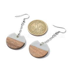 ツートンカラーの樹脂とクルミ材のフラットラウンドダングルイヤリング  304ステンレススチールロングドロップイヤリング  ミックスカラー  63x24.5mm&nbsp;EJEW-JE05570