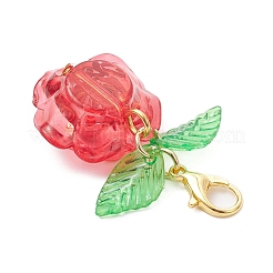 アクリル製カメリアペンダント装飾8個  亜鉛合金カニカン付き  ミックスカラー  37.5mm&nbsp;HJEW-JM04408-01