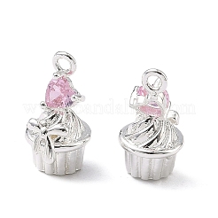 Brass Pave Cubic Zirconia Cupcake with Heart Charms&nbsp;KK-C155-16S-05